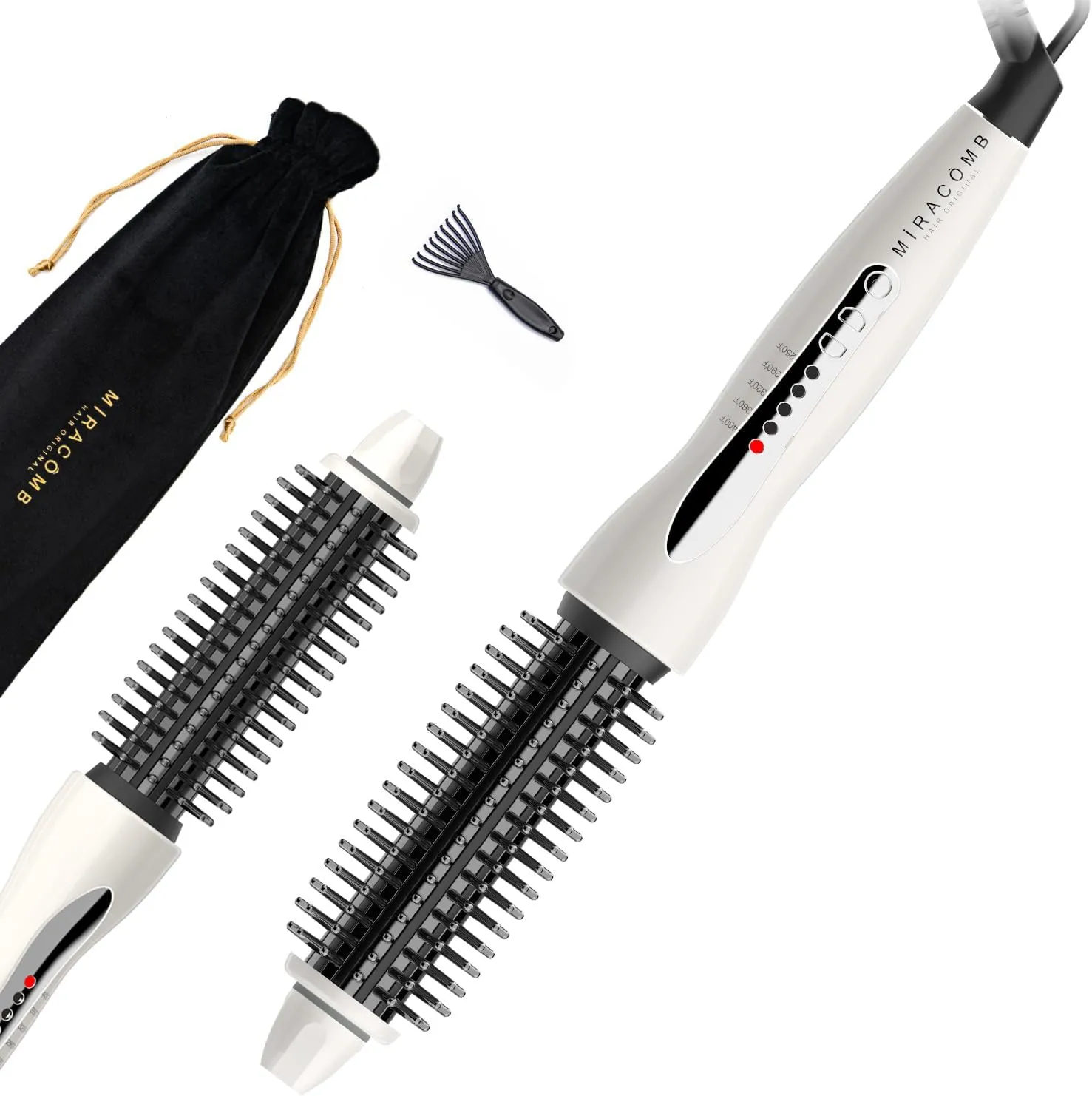 Professional Hair Curler Straightening Brush | Ceramic Heated Round Brush | 1" Comb Flat Iron Straightener | Anti-Frizz Curl Wand Iron Roller with 5 Heat Settings, Cool Touch, Auto off, White