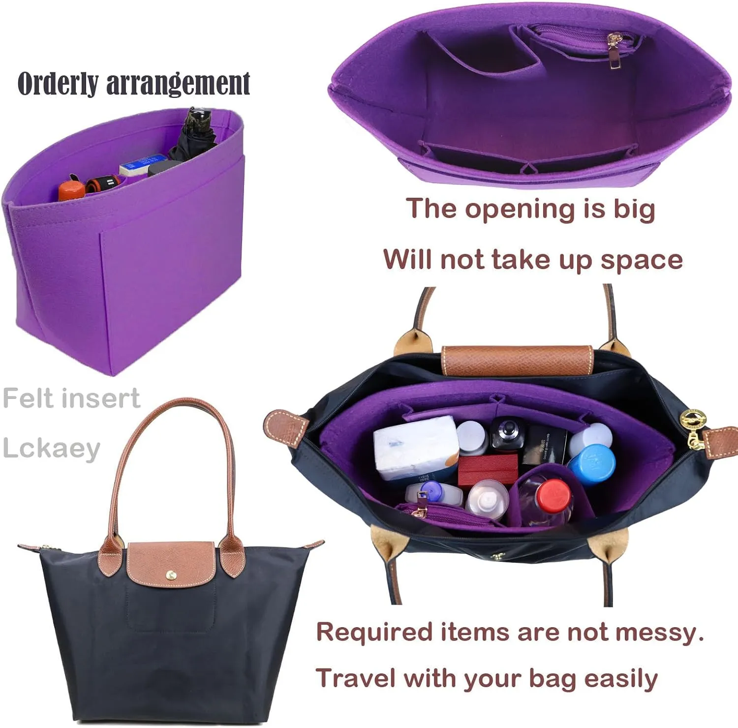 Purse Organizer Insert for Longchamp Le Pliage Neo Handbags Insert Organizer 1012purple-S