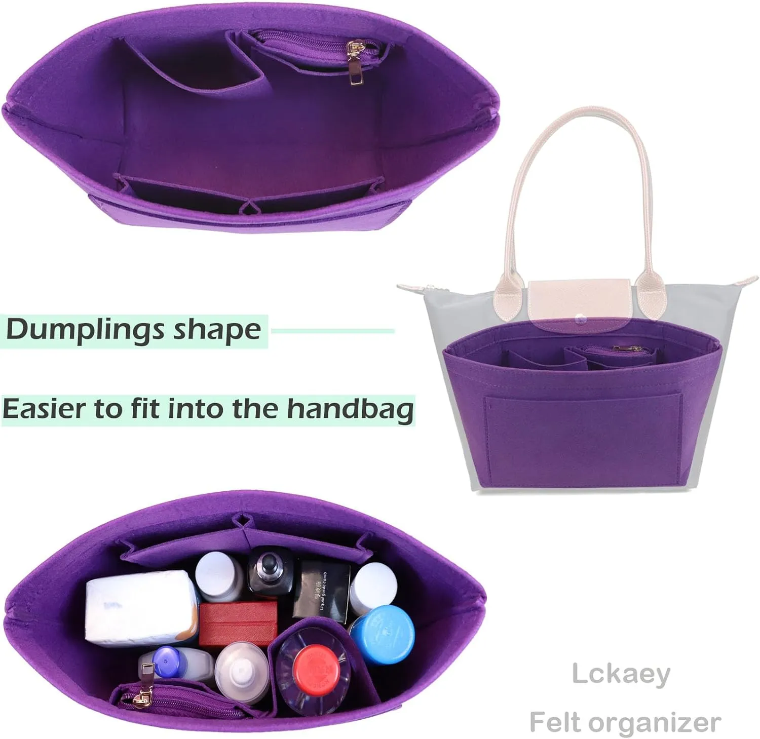Purse Organizer Insert for Longchamp Le Pliage Neo Handbags Insert Organizer 1012purple-S