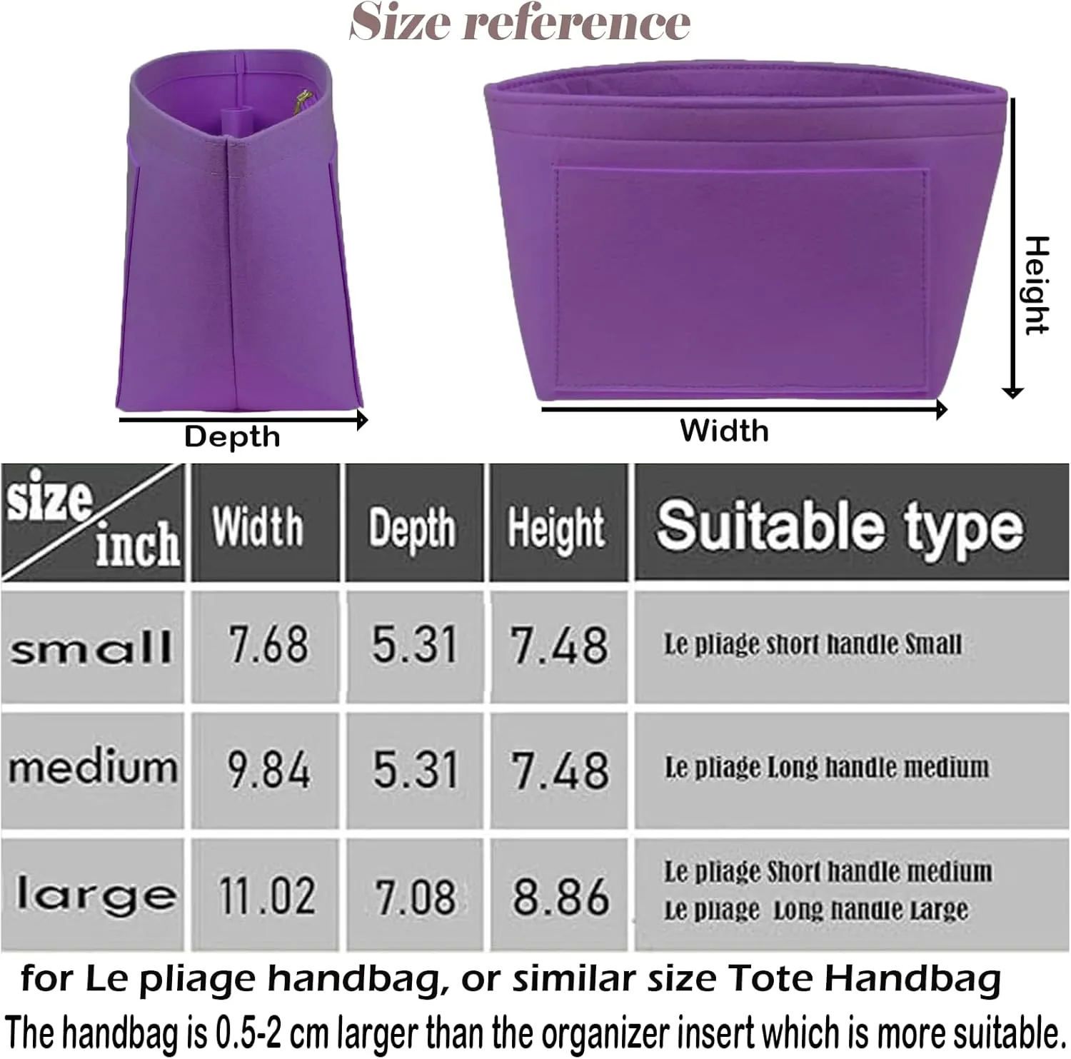 Purse Organizer Insert for Longchamp Le Pliage Neo Handbags Insert Organizer 1012purple-S