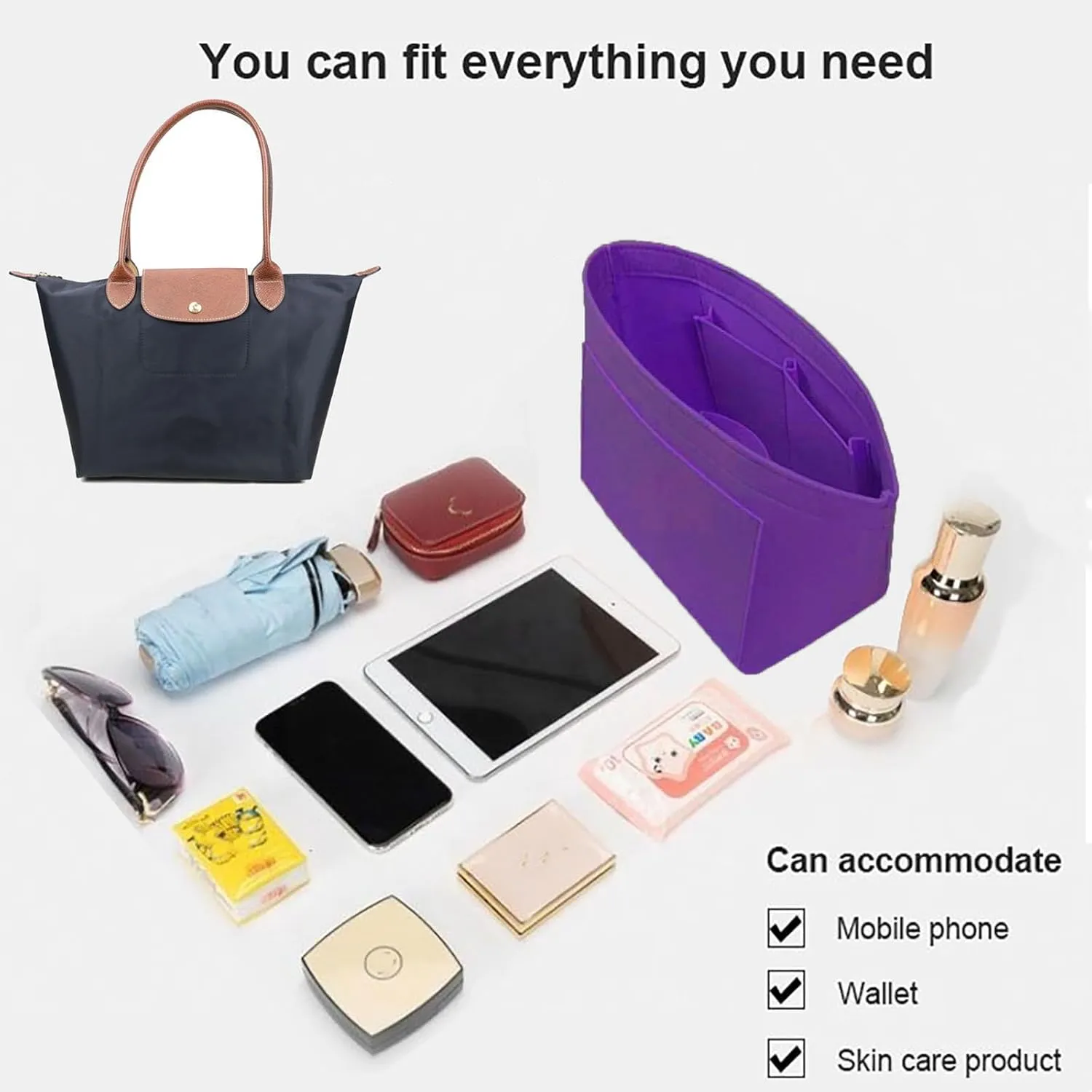 Purse Organizer Insert for Longchamp Le Pliage Neo Handbags Insert Organizer 1012purple-S