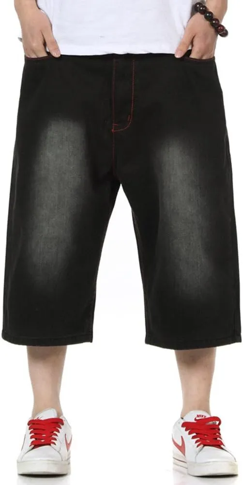 QBO Men's Cool Shorts Washed Jeans Denim Baggy Shorts