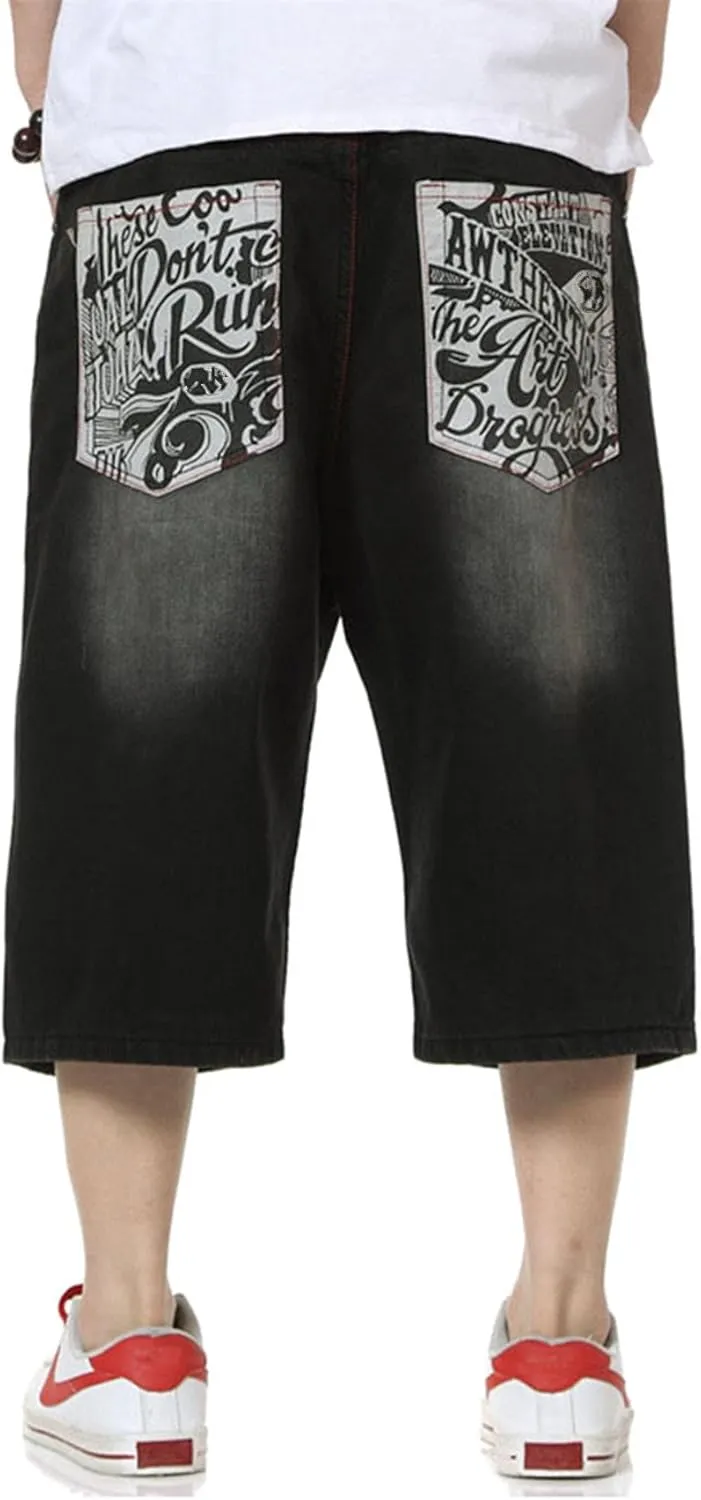 QBO Men's Cool Shorts Washed Jeans Denim Baggy Shorts