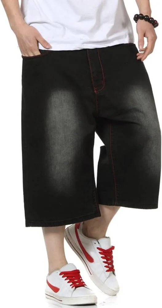 QBO Men's Cool Shorts Washed Jeans Denim Baggy Shorts