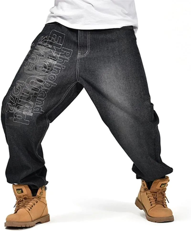 QBO Men's Hip Hop Embroidery Baggy Jeans Denim Pants