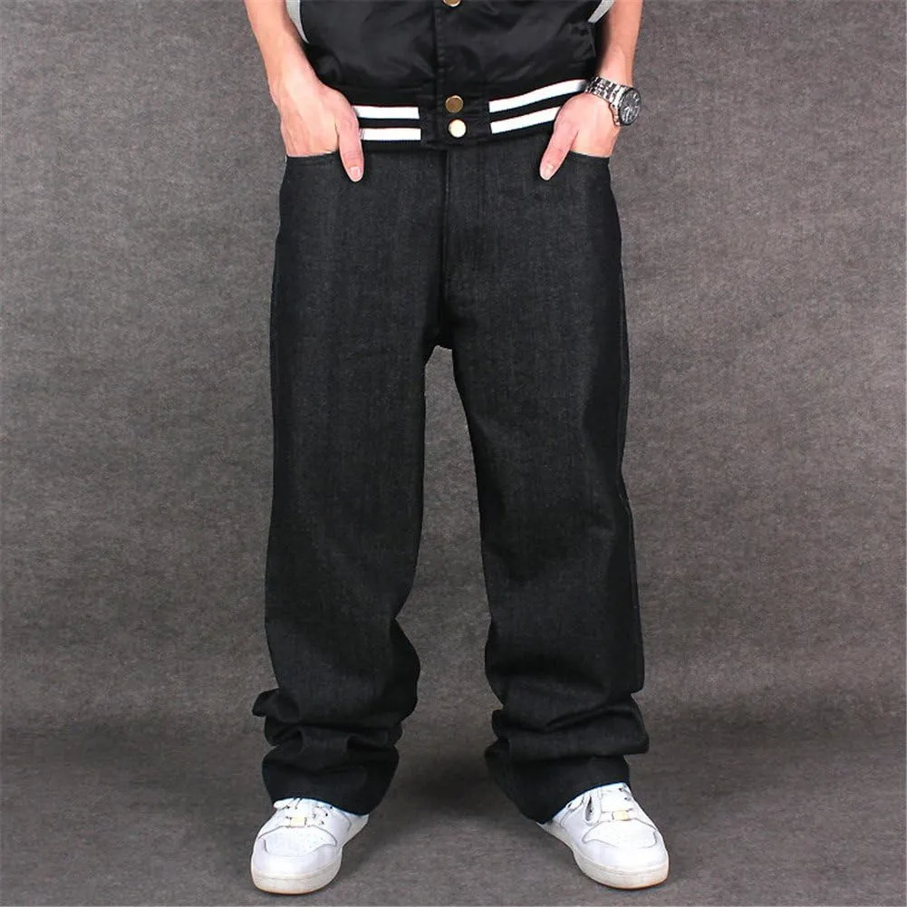 QBO Men's Vintage Graffiti Hip Hop Style Baggy Jeans Denim
