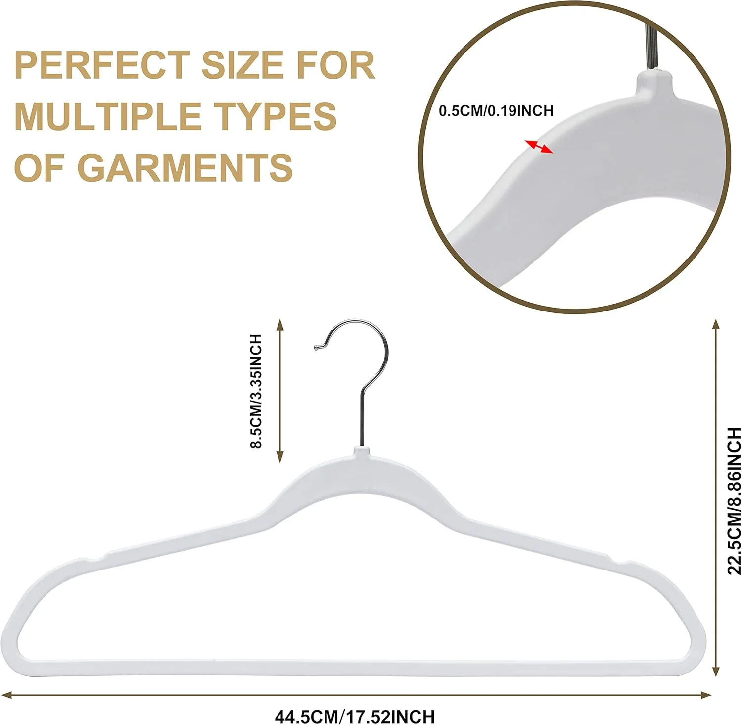 Quality Hangers Non-Velvet Plastic Hangers, Heavy Duty Space-Saving Functional Non-Flocked Closet Hangers Set with Chrome Swivel Hook For Coat, Clothes, White, 50 Pack