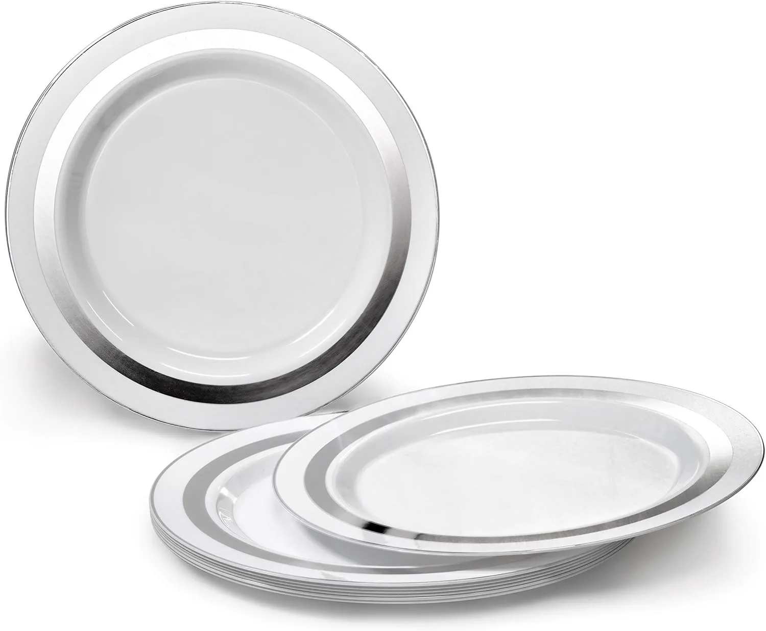 " OCCASIONS " 280pcs set (40 Guests)-Heavyweight Wedding Party Disposable Plastic Plate Set-40 x 10.5''   40 x 6.25''   Silverware   Cups   Napkins (Soleil White & Silver)