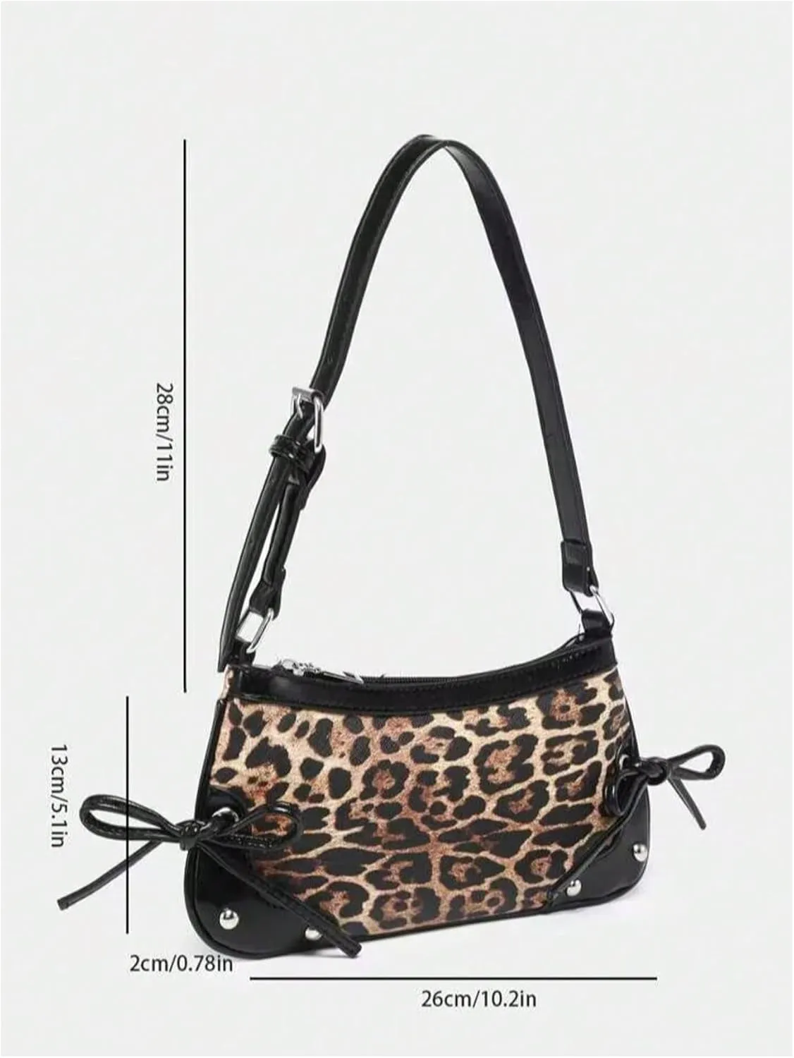 QWINEE Women's Bow Knot Leopard Print Shoulder Bag Zipper Faux Leather Underarm Purse with Adjustable Strap