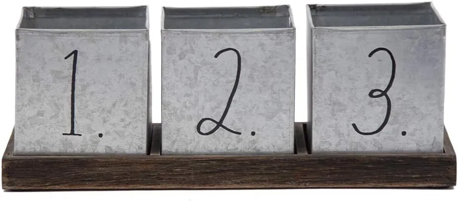 Rae Dunn Decorative Pencil Cup – Galvanized Steel Desktop Stationary Holder - 3 Compartment Organizer for Pens, Office, Home and Art Supplies - 1 2 3 Print by Designstyles