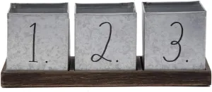 Rae Dunn Decorative Pencil Cup – Galvanized Steel Desktop Stationary Holder - 3 Compartment Organizer for Pens, Office, Home and Art Supplies - 1 2 3 Print by Designstyles