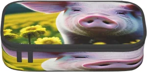 Rape flower pig Print pencil case,large capacity,portable lightweight stationery box