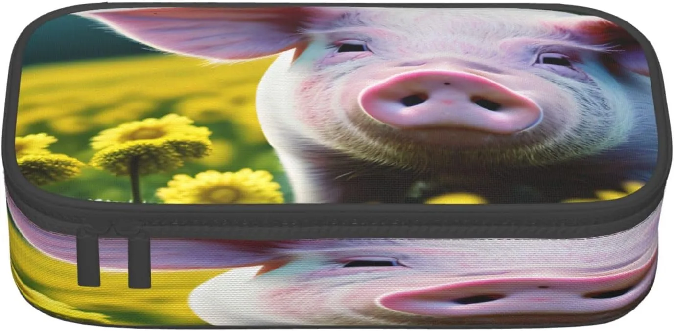 Rape flower pig Print pencil case,large capacity,portable lightweight stationery box