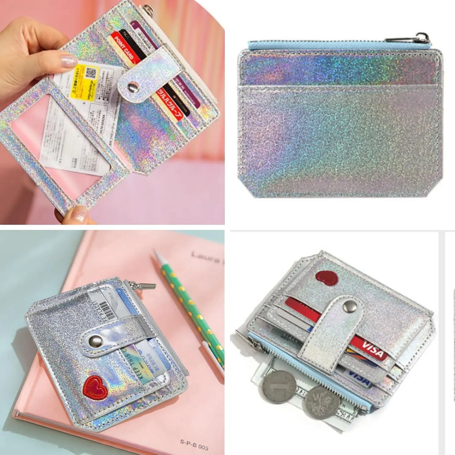 RARITYUS Women Shiny Wallet Holographic Bifold Glitter Leather Small Card Holder Coin Purse Clutch Wallet
