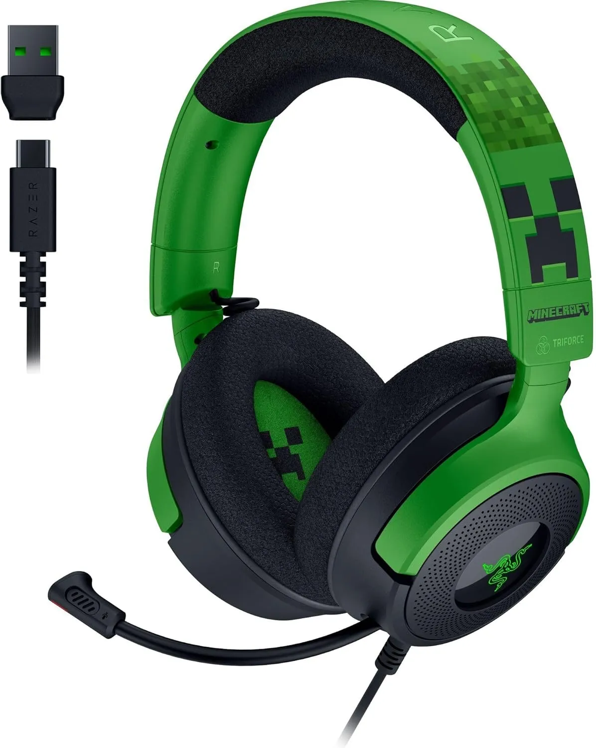 Razer Kraken V4 X Wired Gaming Headset: 40 mm Drivers - Cardioid Mic - Memory Foam Cushions - Chroma RGB Lighting - Type C & Type A Cable - for PC, Mac, PS5, Nintendo Switch - Minecraft Edition
