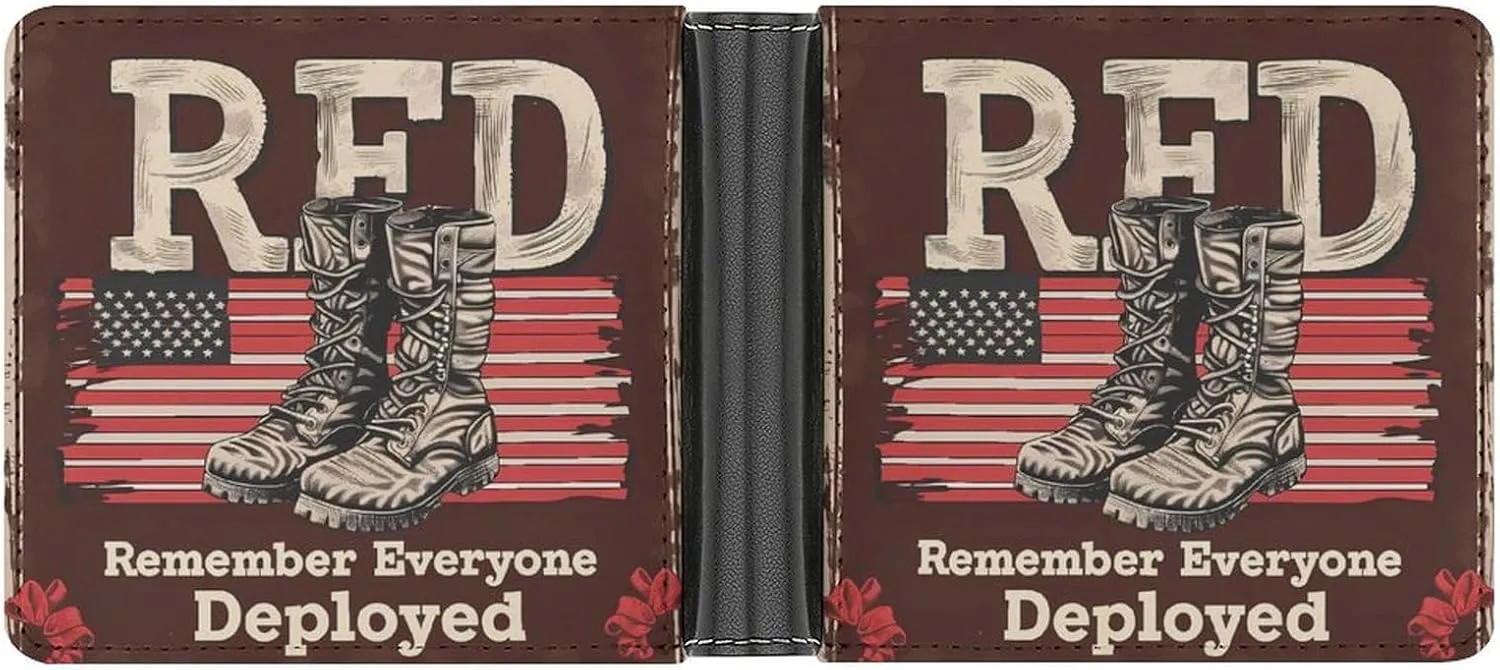 Remember Everyone Deployed RED Leather Wallets for Men Slim Bifold Purse Clutch Double-Sided Printing