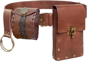Renaissance Belt Pouch Coin Purse Skirt Hike Set Medieval Festival Costume Halloween Accessories Casual Fanny Pack Waist Bag (2Pouch-2Brown)