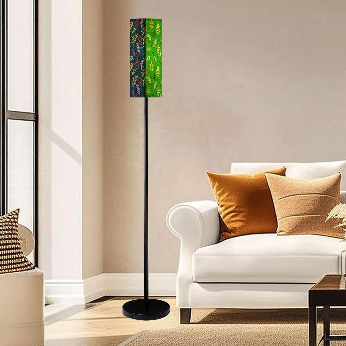 Retro style seamless pattern set hand drawn leaves branches wild herbs Modern Floor Lamp Minimalist Standing Lamps for Living Room LED Corner Lamp Remote Control Metal Pole Lamp for Bedroom, Reading