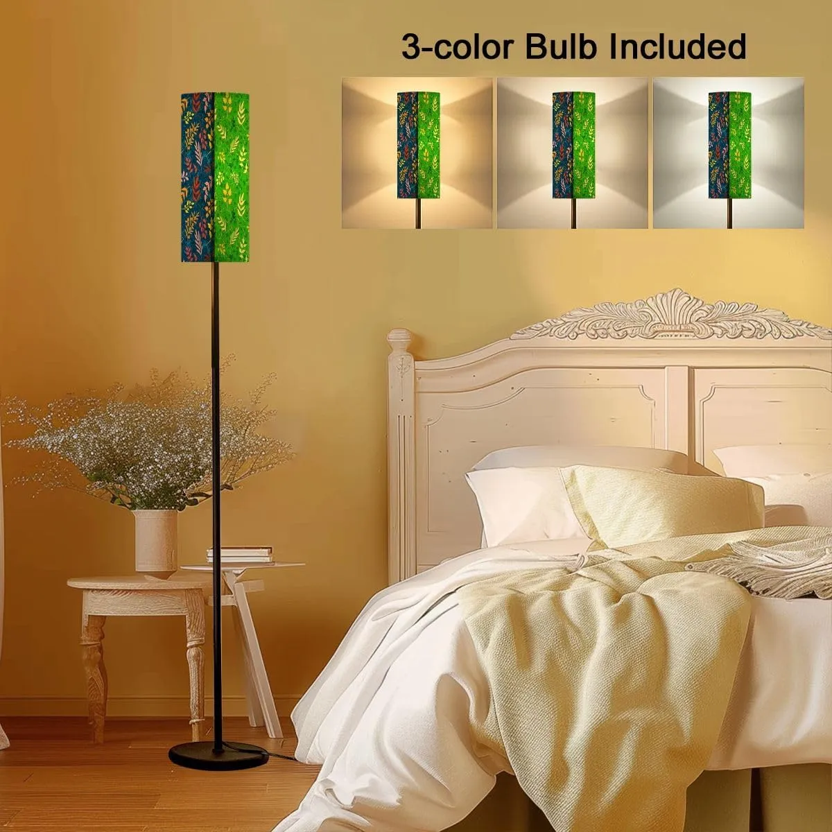 Retro style seamless pattern set hand drawn leaves branches wild herbs Modern Floor Lamp Minimalist Standing Lamps for Living Room LED Corner Lamp Remote Control Metal Pole Lamp for Bedroom, Reading
