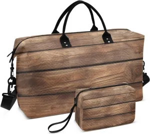Retro Wood Planks Duffel Bag for Traveling, Travel Bag Gym Bag, with Multiple Interior Pockets Shoulder Weekender Bag for Women Men with Toiletry Bag 20.5L x 1.9W x 13.8H