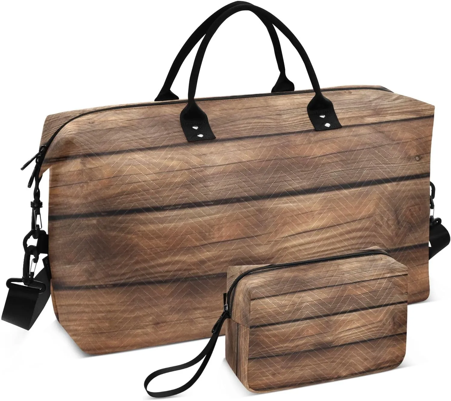 Retro Wood Planks Duffel Bag for Traveling, Travel Bag Gym Bag, with Multiple Interior Pockets Shoulder Weekender Bag for Women Men with Toiletry Bag 20.5L x 1.9W x 13.8H