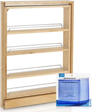 Rev A Shelf Pull Out Cabinet Organizer 432-BF-3C, Multi-Use 3-Inch Kitchen Cabinet Base Filler Wood with 3 Adjustable Shelves for Storage and Organizing, Installation Kit Included