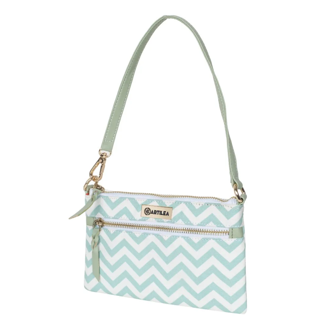 Reversible Tote bag & Printed Sling Bag-Wristlet Wallet-Eyeglass Case Shevron, Mint Green(Combo)