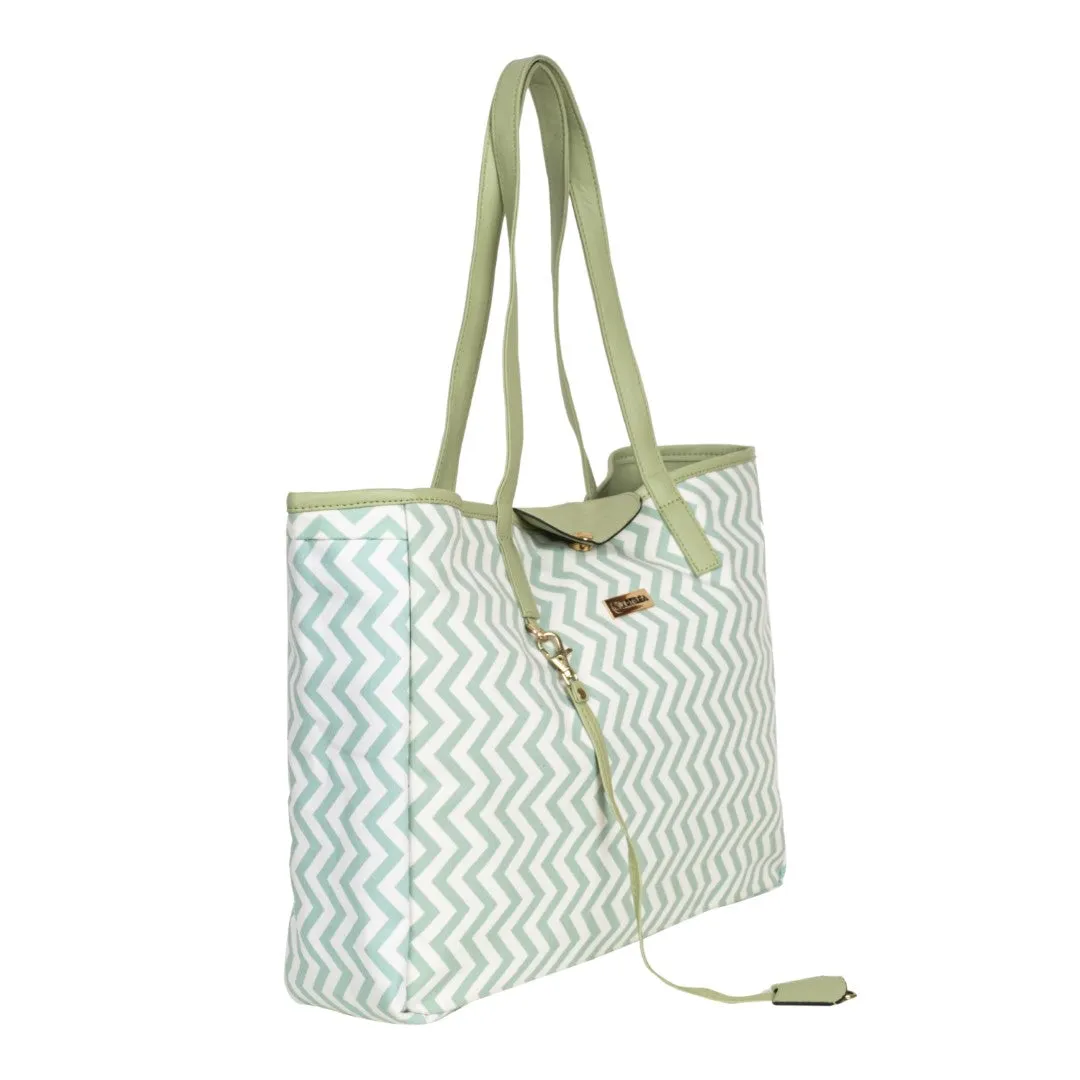 Reversible Tote bag & Printed Sling Bag-Wristlet Wallet-Eyeglass Case Shevron, Mint Green(Combo)
