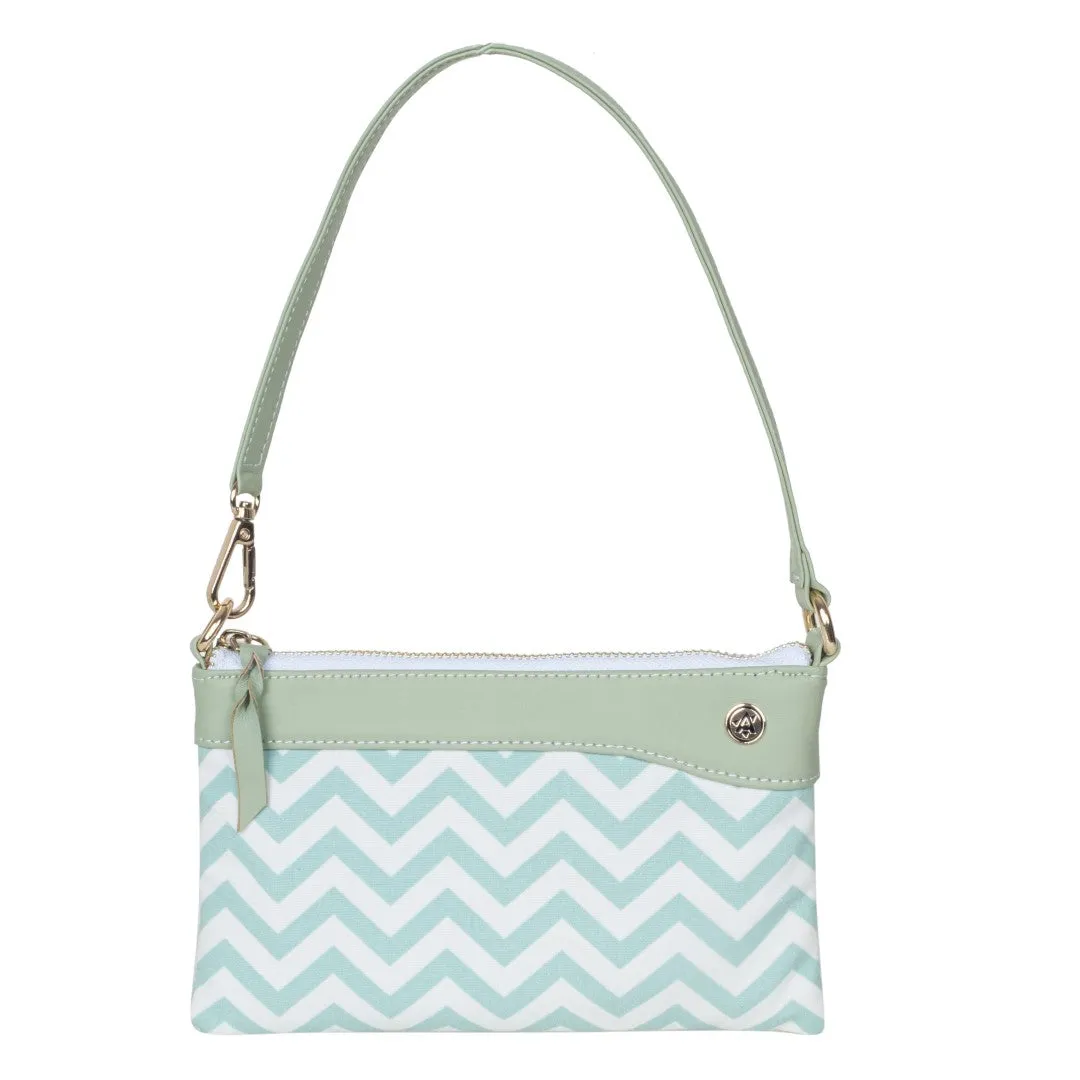 Reversible Tote bag & Printed Sling Bag-Wristlet Wallet-Eyeglass Case Shevron, Mint Green(Combo)
