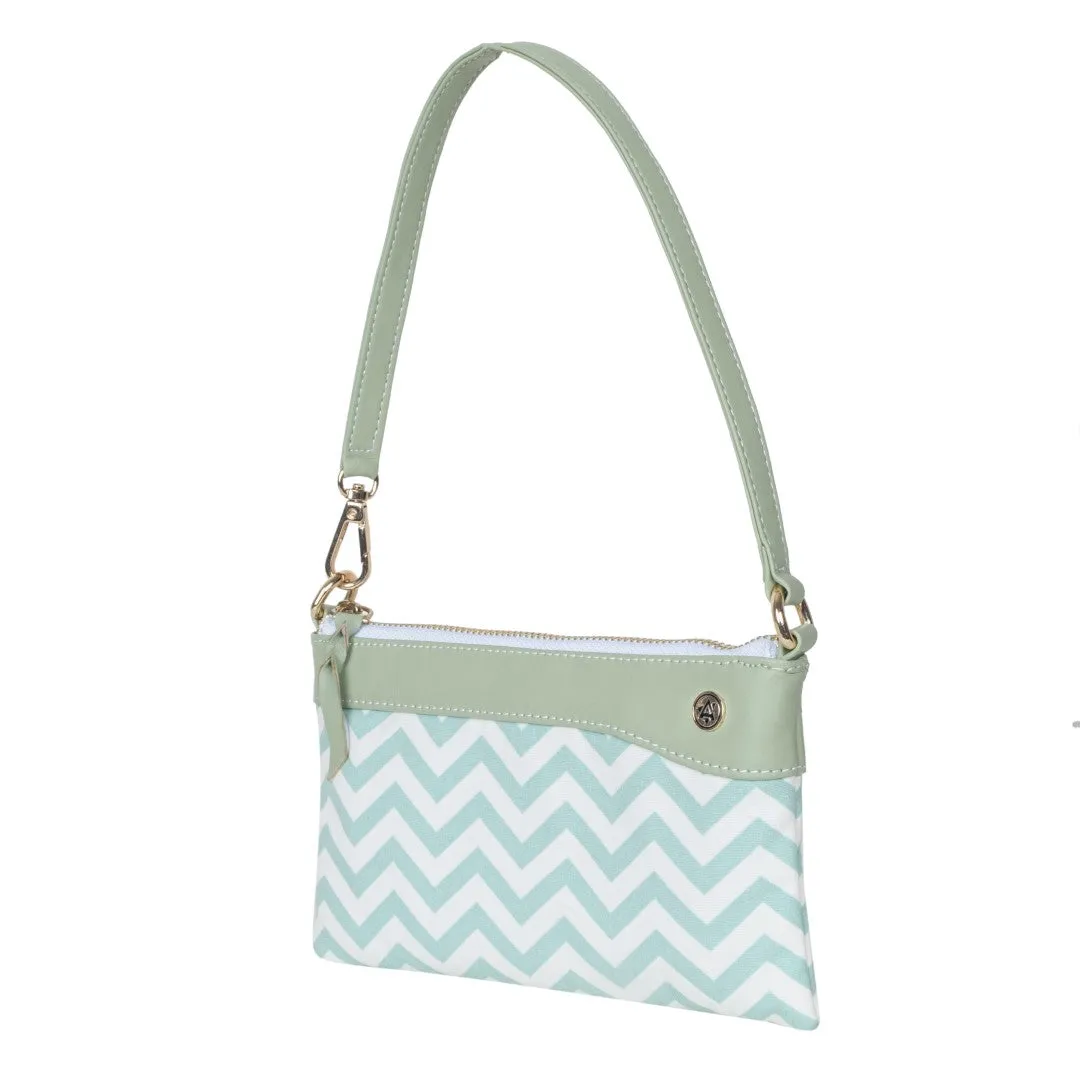 Reversible Tote bag & Printed Sling Bag-Wristlet Wallet-Eyeglass Case Shevron, Mint Green(Combo)
