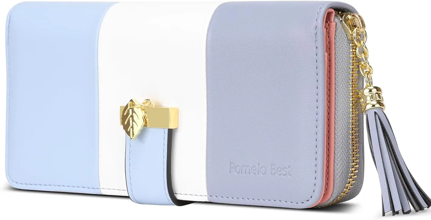 RFID Blocking Wallets Clutch Wallets for Women with Multiple Card Holder, Coin Pocket and Cellphone Compartment, Light Blue
