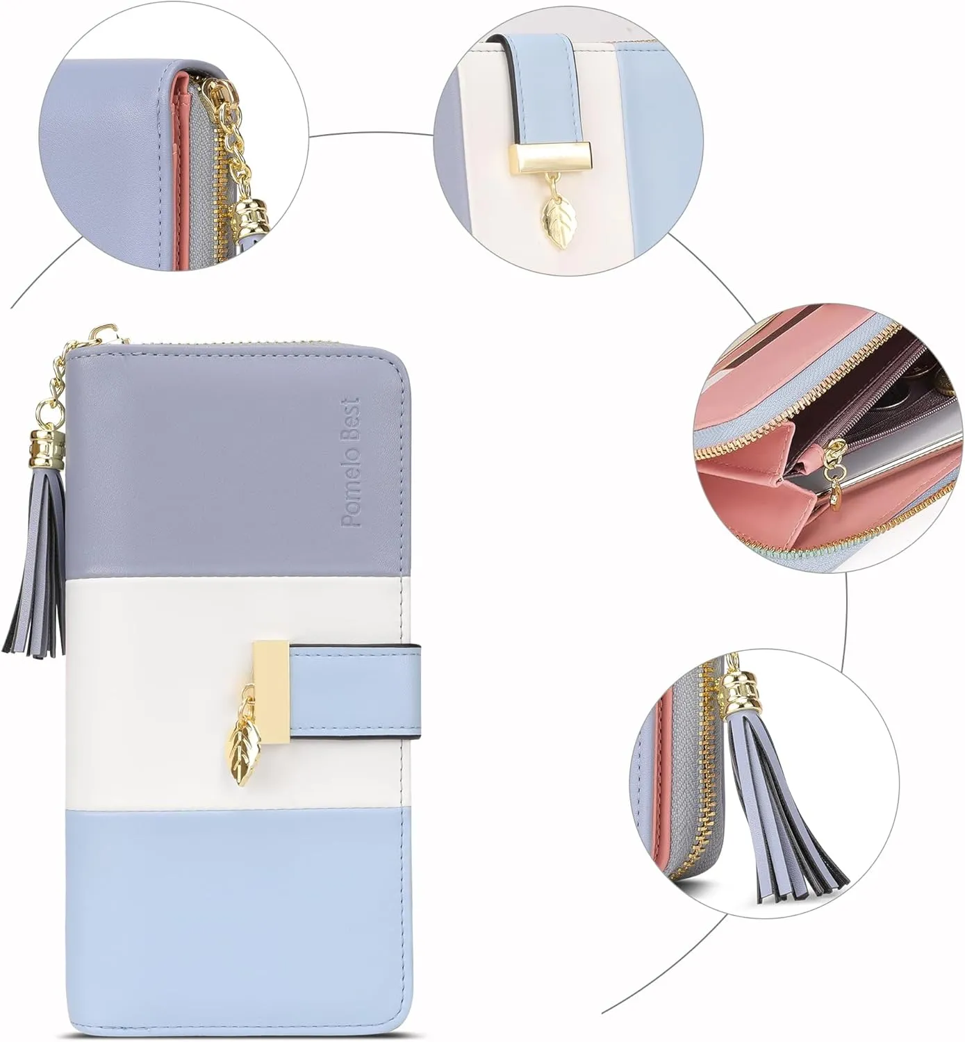 RFID Blocking Wallets Clutch Wallets for Women with Multiple Card Holder, Coin Pocket and Cellphone Compartment, Light Blue