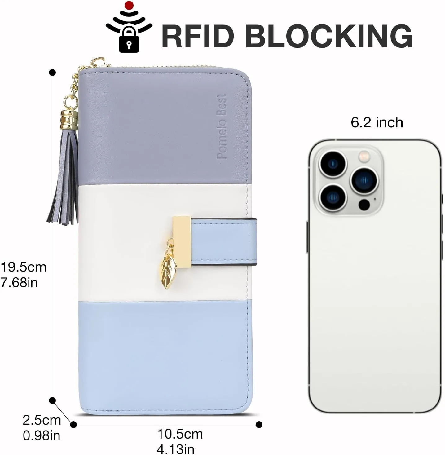 RFID Blocking Wallets Clutch Wallets for Women with Multiple Card Holder, Coin Pocket and Cellphone Compartment, Light Blue