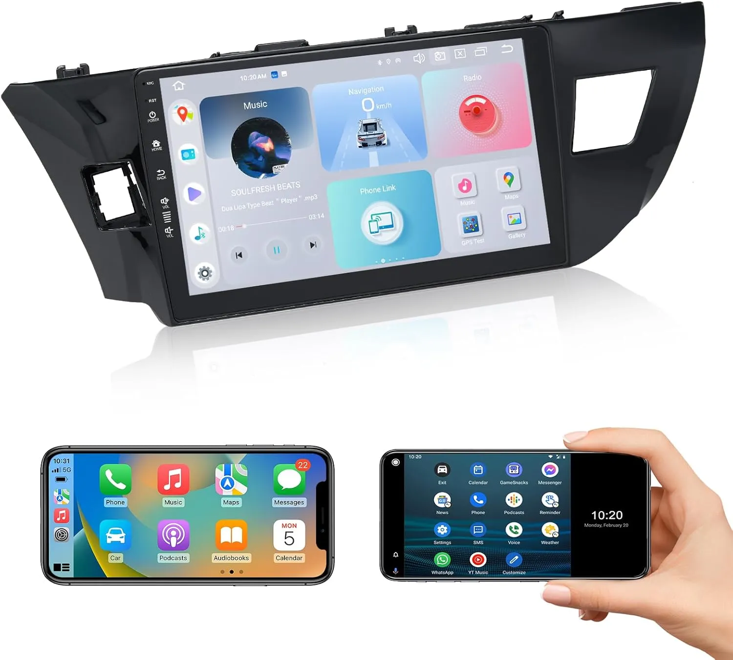 Roadanvi 10.2" Android 12 Car Stereo for Toyota Corolla 2014 2015 2016 Carplay Android Auto Car Radio WiFi 4G LTE 1280x720 QLED Touch Screen Head Unit Bluetooth 4GB 64GB GPS Navigation