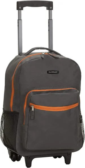 Rockland Double Handle Rolling Backpack, Charcoal, 17-Inch