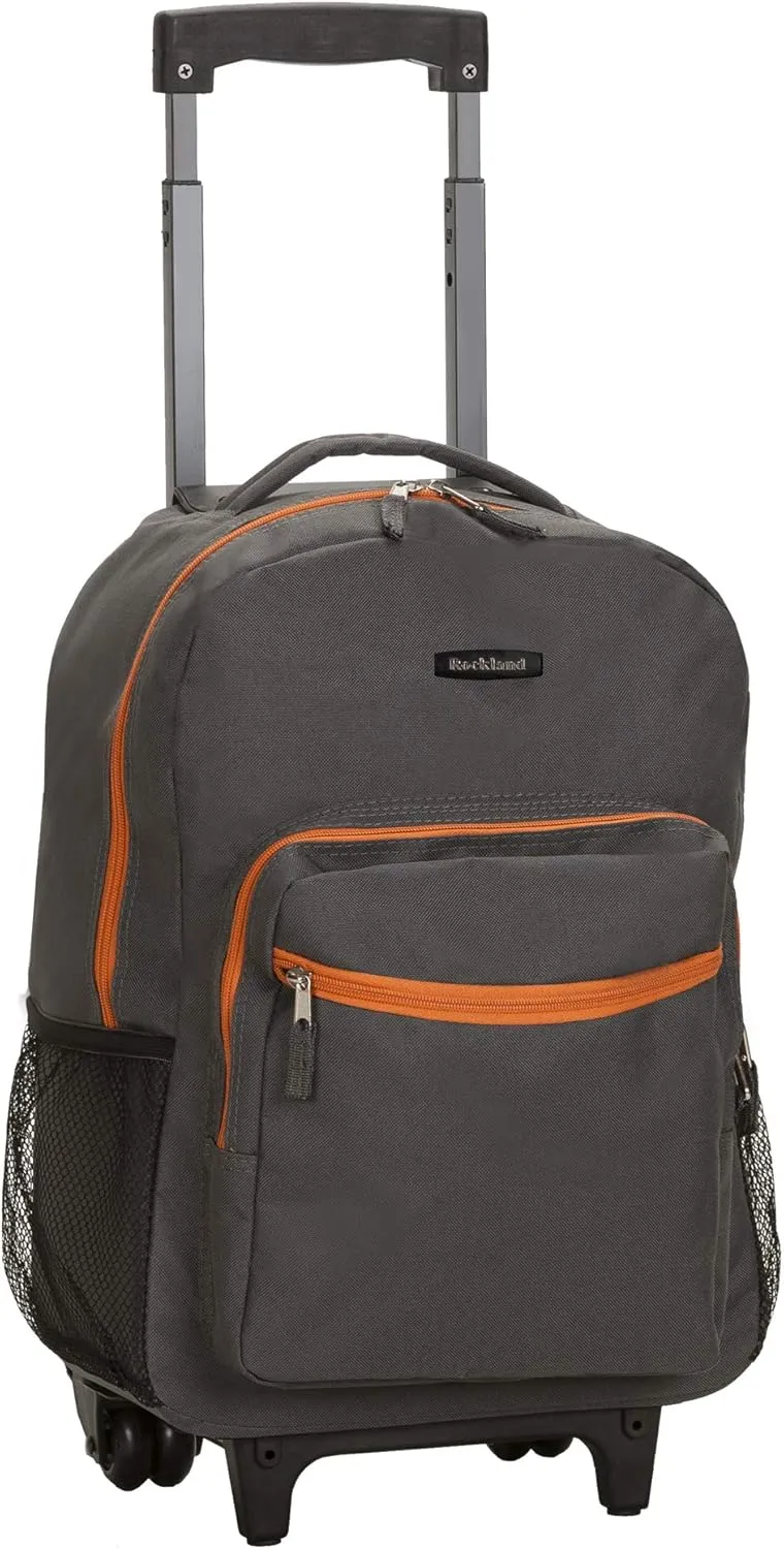 Rockland Double Handle Rolling Backpack, Charcoal, 17-Inch
