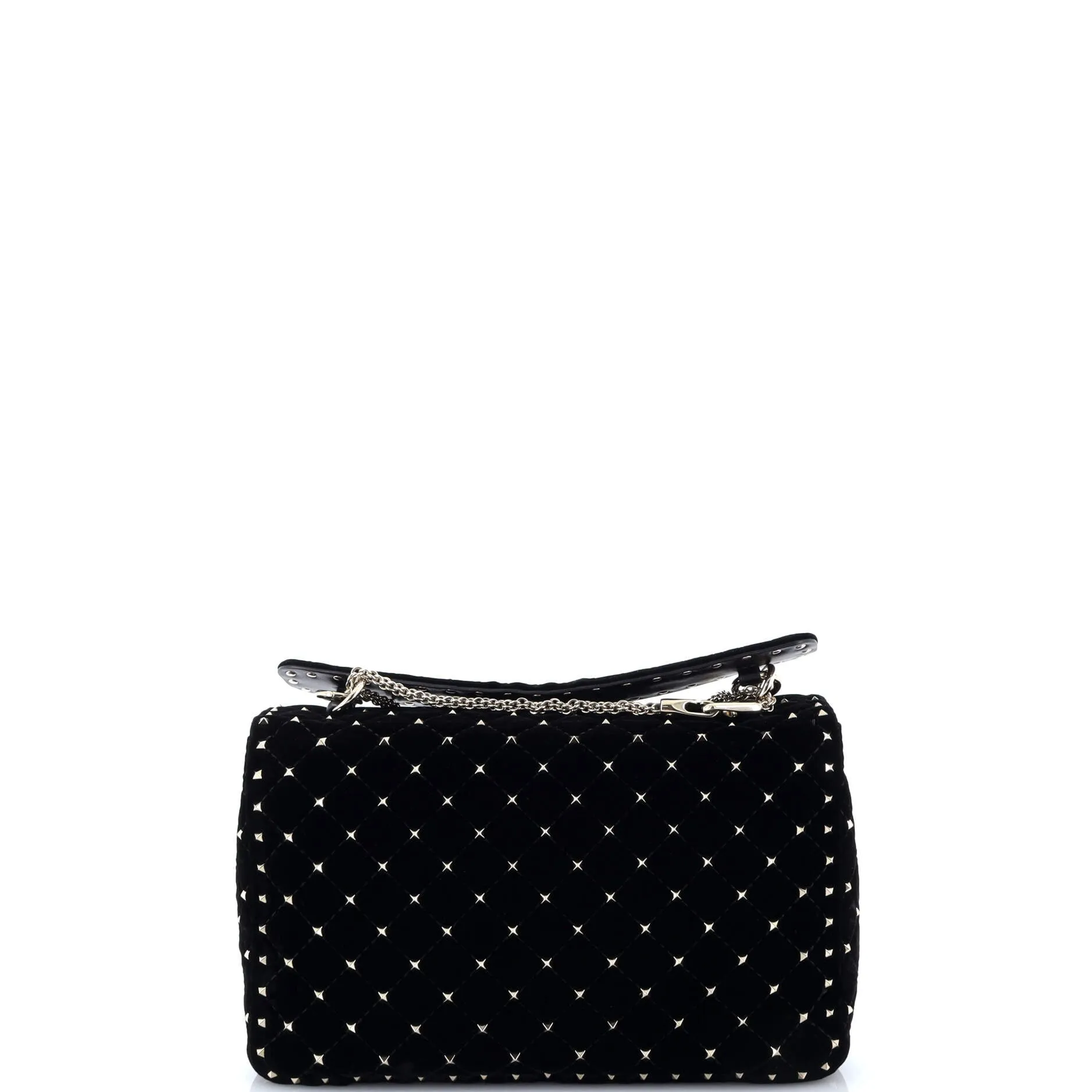 Rockstud Spike Flap Shoulder Bag Quilted Velvet Large