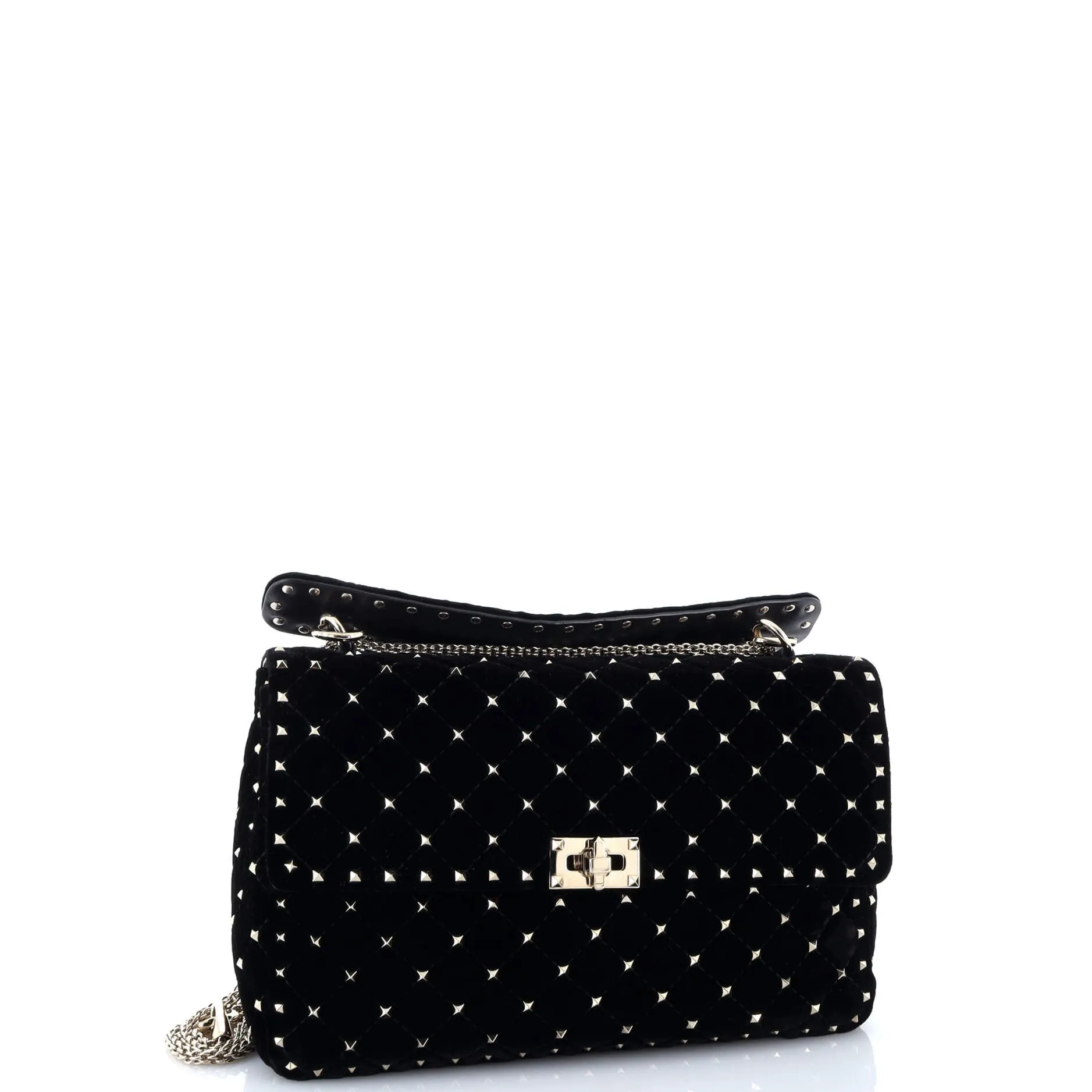Rockstud Spike Flap Shoulder Bag Quilted Velvet Large