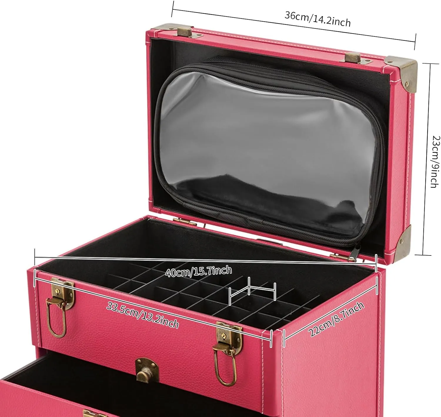 Rolling Makeup Trolley Case, Makeup Train Case with Keys Swivel Wheels, Makeup Suitcase Organizer on Wheels for Nail Tech Hairstylists (Rose)