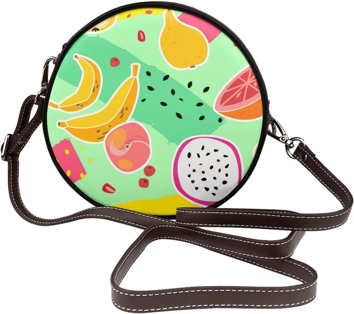 Round Faux Leather Crossbody Shoulder Sling Bag for Women