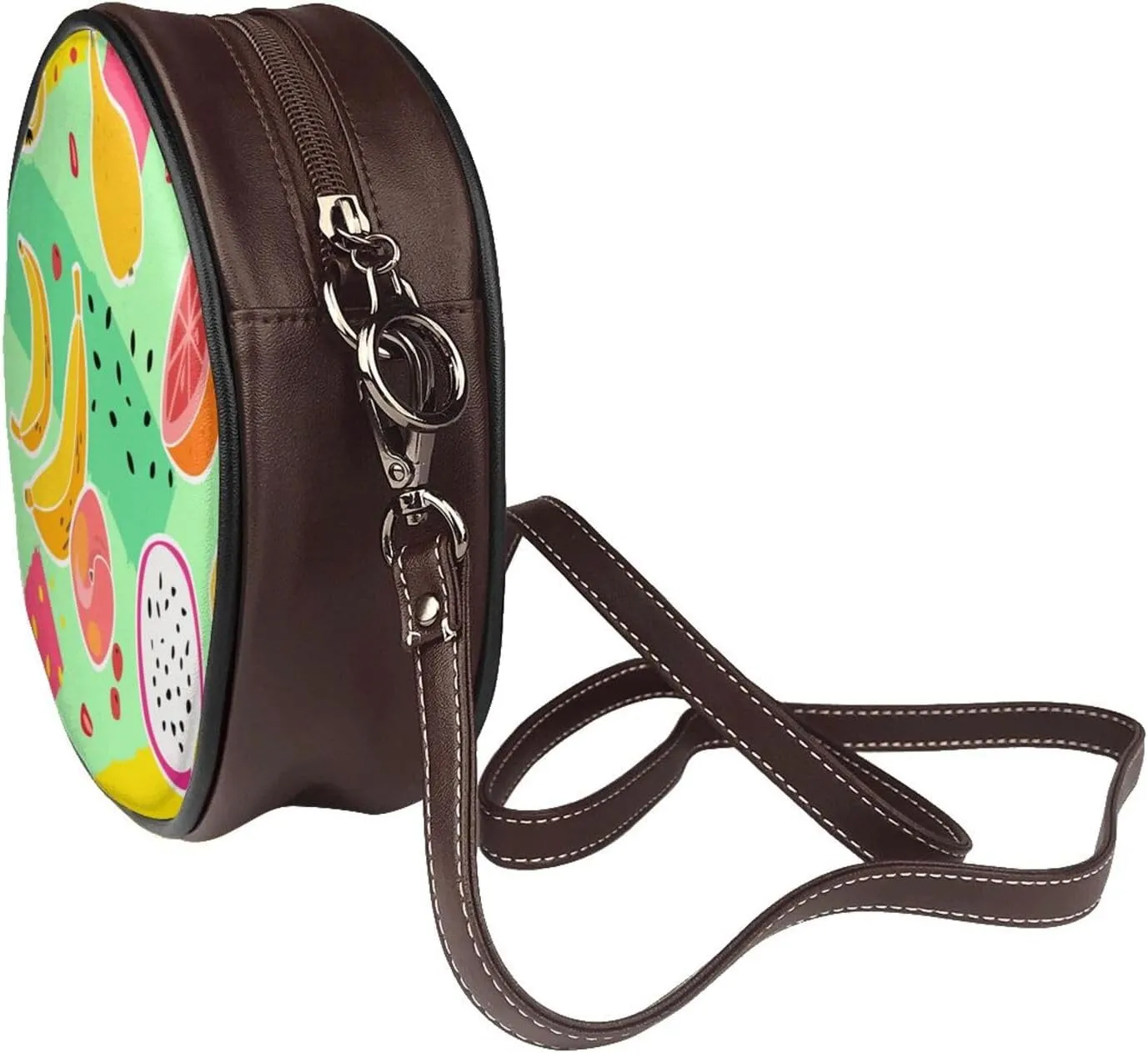 Round Faux Leather Crossbody Shoulder Sling Bag for Women