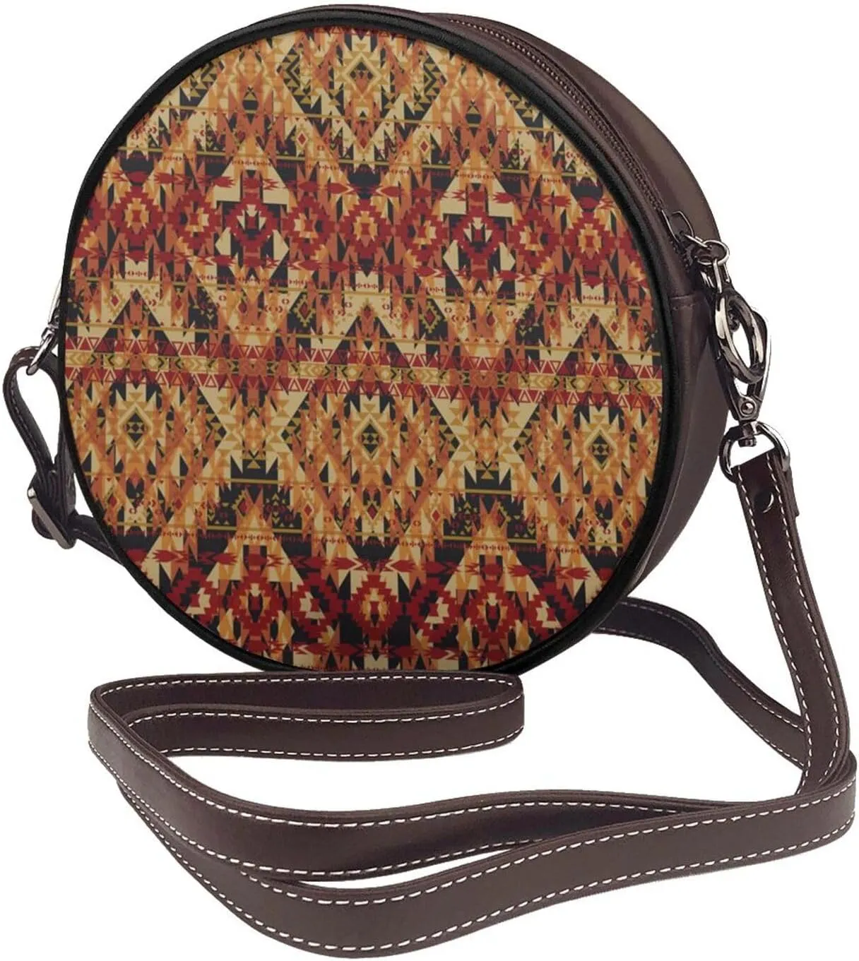Round Faux Leather Crossbody Shoulder Sling Bag for Women
