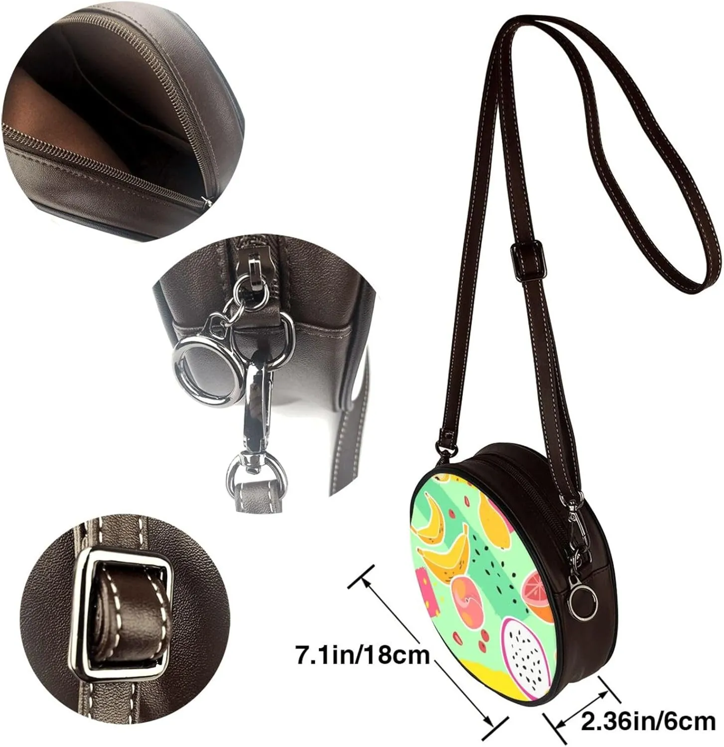 Round Faux Leather Crossbody Shoulder Sling Bag for Women