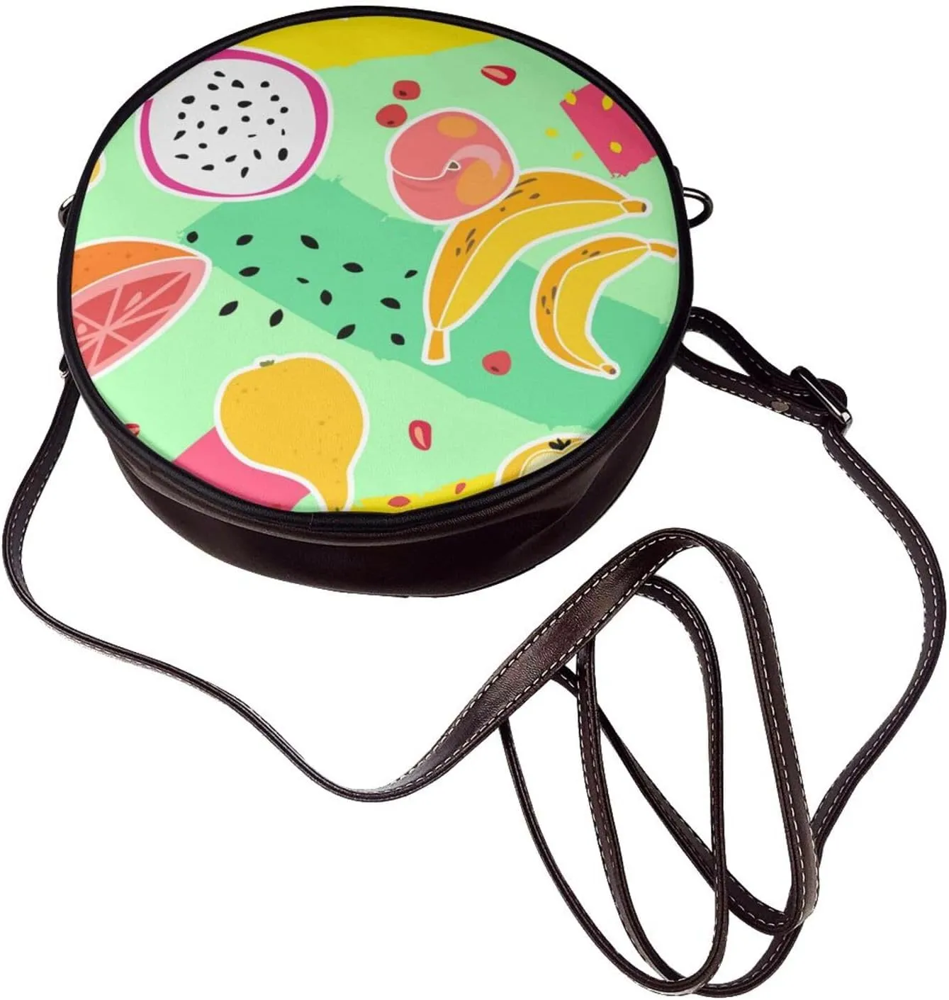 Round Faux Leather Crossbody Shoulder Sling Bag for Women
