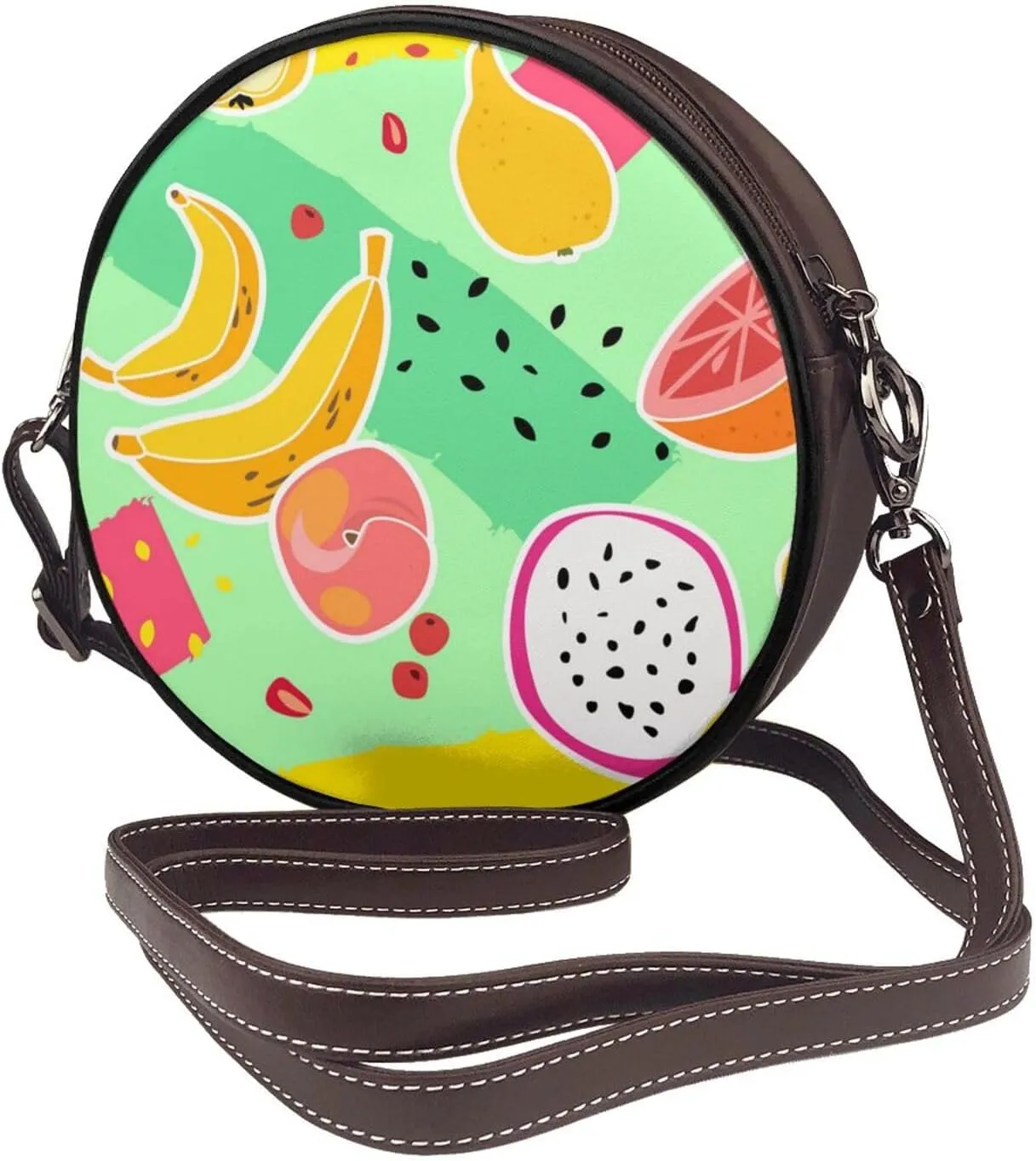 Round Faux Leather Crossbody Shoulder Sling Bag for Women