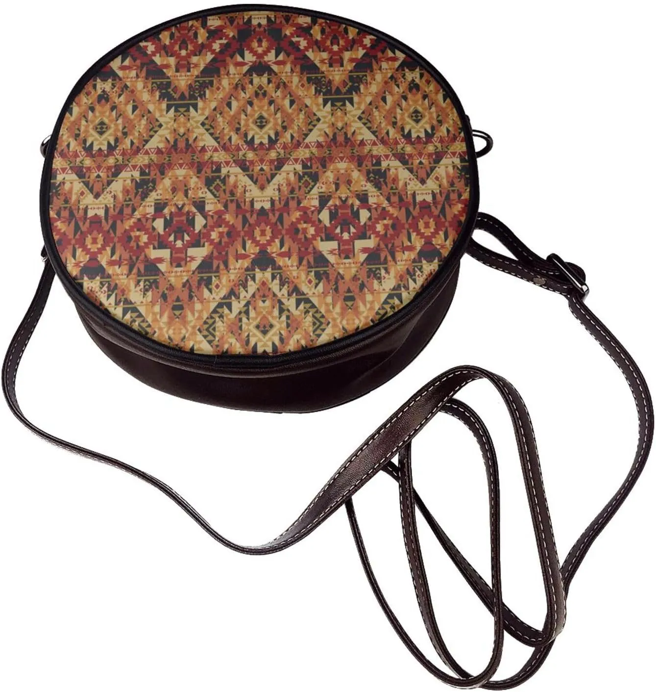 Round Faux Leather Crossbody Shoulder Sling Bag for Women
