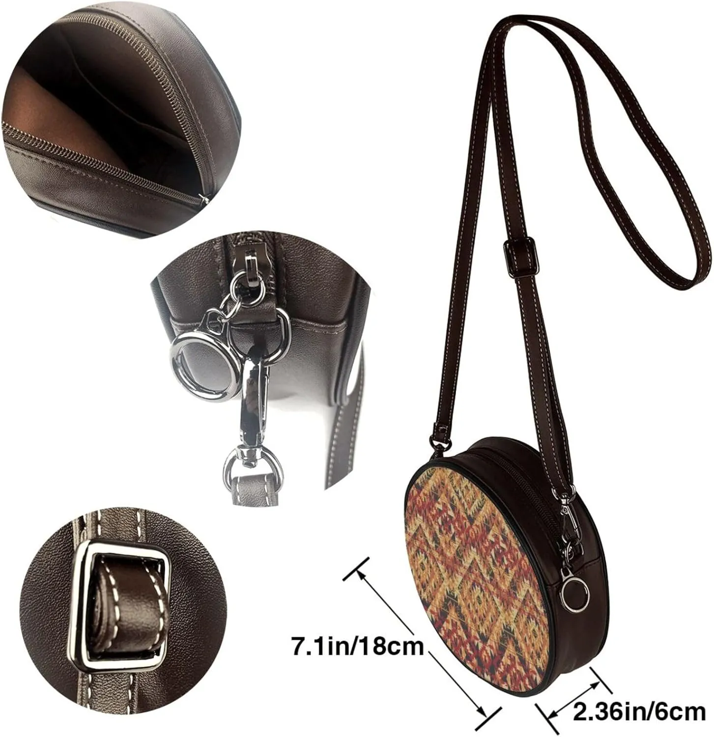 Round Faux Leather Crossbody Shoulder Sling Bag for Women