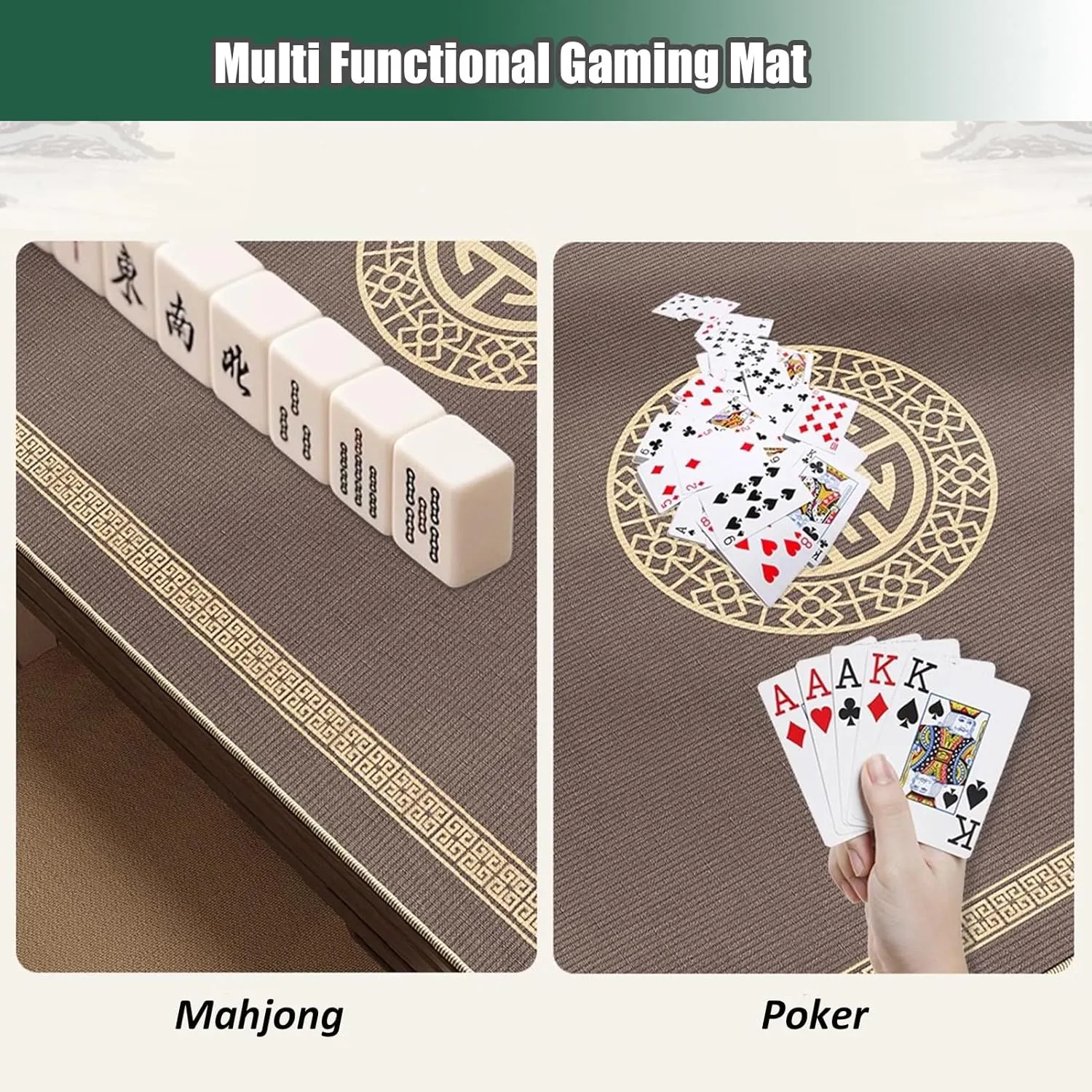 Round Non-Slip Mahjong Table Mat with Rubber Backing, Quiet Noise Reduction Mahjong Poker Card Board Game Tablecloths, with Black Carrying Bag(95cm/37.4in)