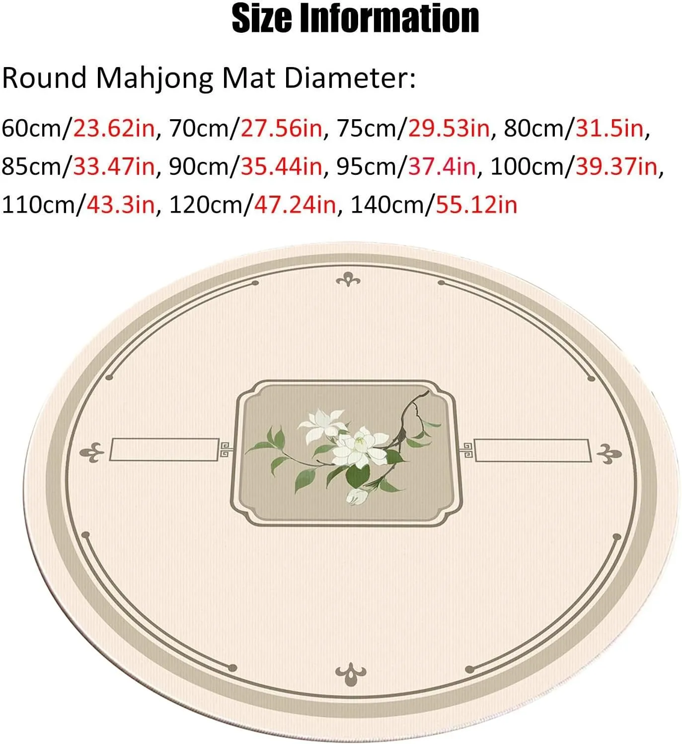 Round Non-Slip Mahjong Table Mat with Rubber Backing, Quiet Noise Reduction Mahjong Poker Card Board Game Tablecloths, with Black Carrying Bag(95cm/37.4in)
