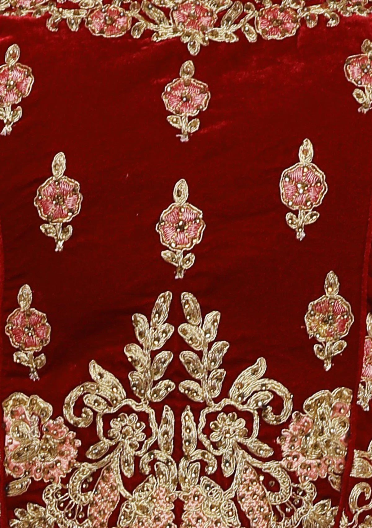 Royal Red Zariwork Velvet Semi Stitched Lehenga
